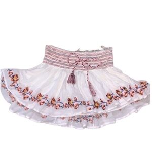 Surf Gypsy Bohemian Smocked Gauzy Embroidered Beachy Skirt